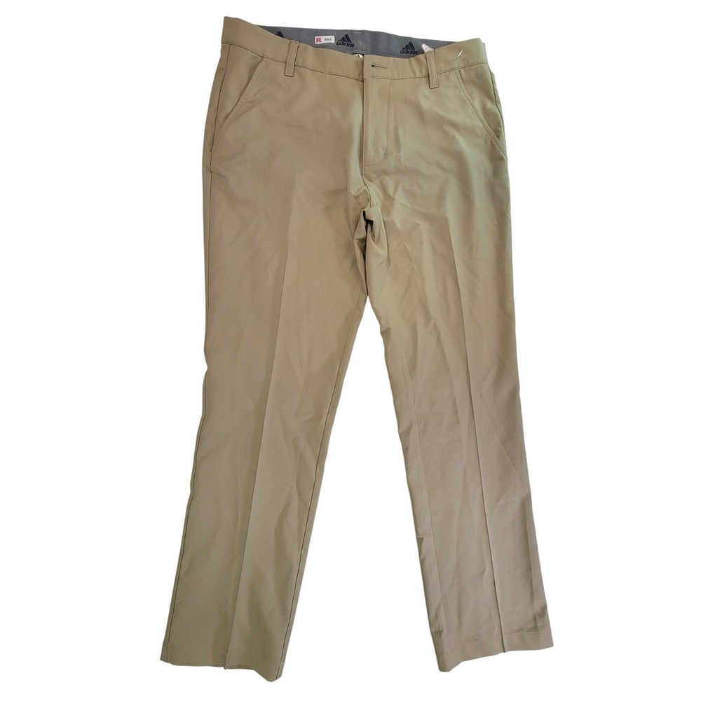 Adidas Golf Pants Mens Size 32x32 Tan Flat Front Straight Fit Performance